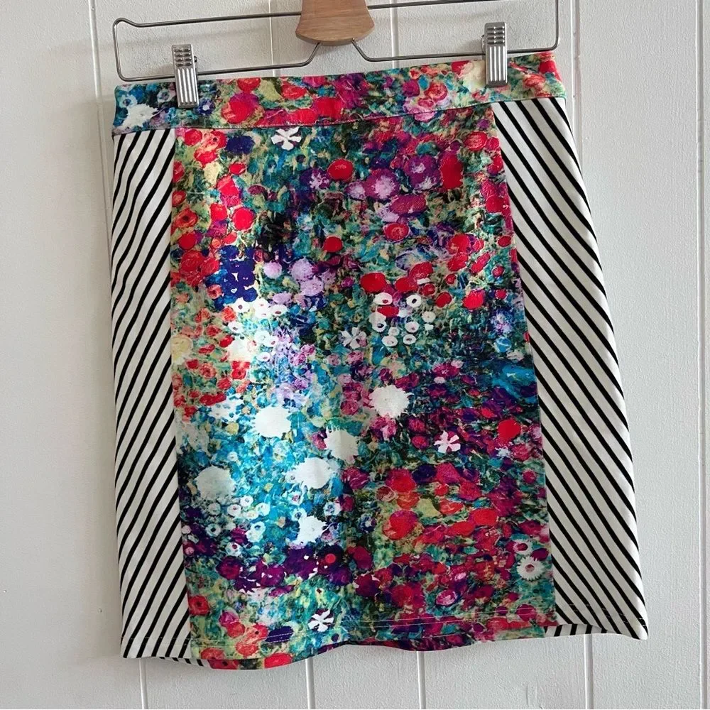 Anthropologie Tabitha Floral Watercolor Striped Pencil Skirt